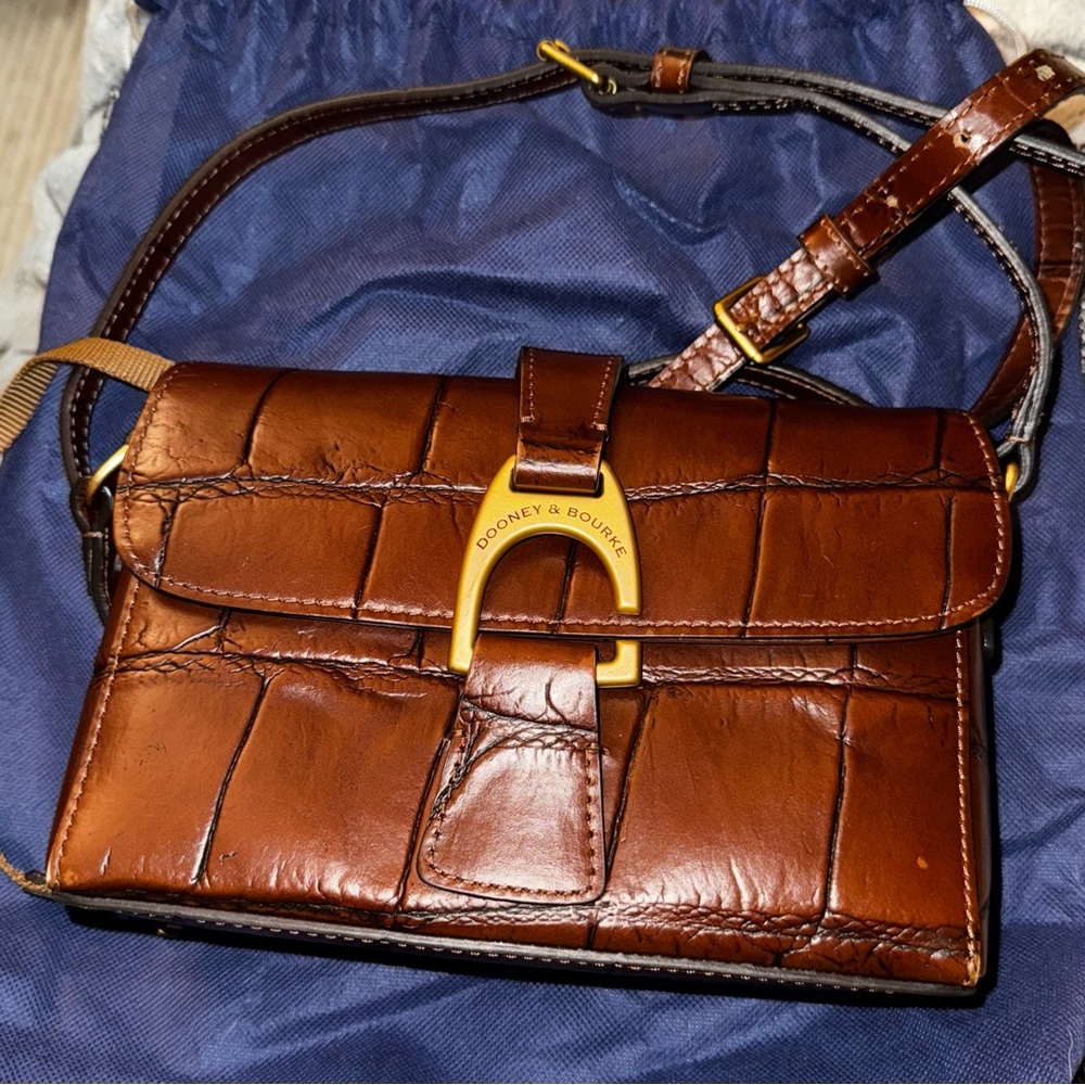 Dooney & Bourke Denison Naomi Croc Embossed Steel Brown Leather
Domed Tote